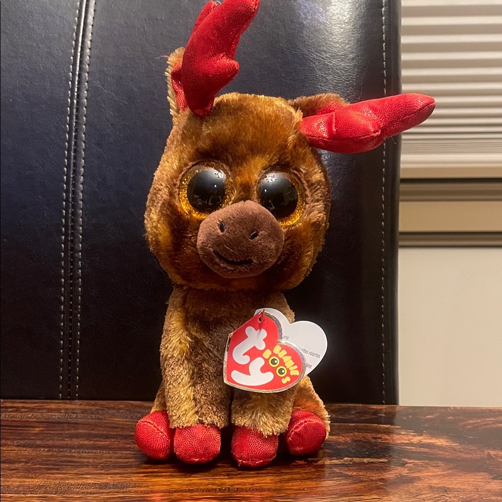 NWT: Ty Beanie Boos Brown and Red Moose Plush